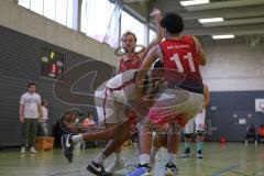 Basketball Bayernliga Herren - Saison 2026/27 - PSV Ingolstadt - TSV Milbertshofen - Enemuo Joshua weiss Ingolstadt - Schnug Josua rot Milbertshofen - Göbel Fabian rot Milbertshofen #11 - Foto: Meyer Jürgen