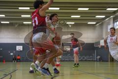 Basketball Bayernliga Herren - Saison 2026/27 - PSV Ingolstadt - TSV Milbertshofen - Aicinci Ahmed weiss Ingolstadt - Schnug Josua rot Milbertshofen - Göbel Fabian rot Milbertshofen #11 - Foto: Meyer Jürgen