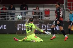 3. Liga - Saison 2026/27 - FC Ingolstadt 04 - TSG Hoffenheim II - Nishan Velupillay (Nr.28 - FCI) mit dem 1:0 Führungstreffer - jubel -  Torwart Nico Biedermann (Nr.34 - Hoffenheim) - Foto: Meyer Jürgen