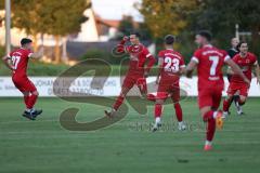 Landesliga - Saison 2024/25 - SV Manching - FSV Pfaffenhofen -  Der 0:1 Führungstreffer durch - Untersänger Maurice rot Pfaffenhofen -  jubel -  - Foto: Meyer Jürgen