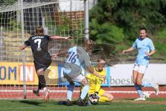 2. Bundesliga Frauen - Saison 2024/25 - FC Ingolstadt 04 Frauen - SG 99 Andernach - Nadja Burkhard (Nr.7 - FCI Frauen) - Van der Laan Laura Torwart Andernach - Engels Klara blau Andernach - Foto: Meyer Jürgen