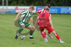 Landesliga - Saison 2025/26 - SV Manching - TSV Dachau  - Rainer Meisinger (Nr.8 - SV Manching) - Sebastian Mitterhuber rot Dachau - Foto: Meyer Jürgen