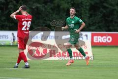 Landesliga - Saison 2024/25 - SV Manching - FSV Pfaffenhofen - Der 2:1 Führungstreffer durch Cedric Sengl (Nr.16 - SV Manching) - Clemens Kubina rot Pfaffenhofen - jubel  - Foto: Meyer Jürgen