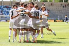 3. Liga; 1. FC Saarbrücken - FC Ingolstadt 04 - Tor Jubel Treffer 0:2 Marcel Costly (22, FCI) mit Sebastian Grönning (11, FCI) Dennis Borkowski (7, FCI) Benjamin Kanuric (8, FCI) Max Plath (14 FCI) Lukas Fröde (34, FCI) Simon Lorenz (32, FCI)