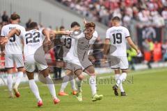 3. Liga; Energie Cottbus - FC Ingolstadt 04; Tor Jubel Treffer 1:2 Führung Sebastian Grönning (11, FCI) Marcel Costly (22, FCI) Sprung