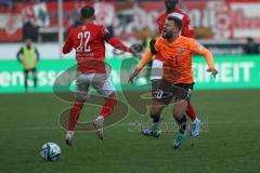 2024_1_20 - 3. Liga - Saison 2023/24 - HallescherFC - FC Ingolstadt 04 -  - Yanick Deichmann (Nr.20 - FC Ingolstadt 04) - Nico Hug (Nr.22 - HallescherFC ) - Foto: Meyer Jürgen