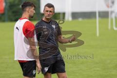 3. Liga; FC Ingolstadt 04 - Trainingslager, Allgäu, Cheftrainer Michael Köllner (FCI) Arian Llugiqi (25, FCI)