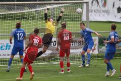 Kreisliga- Saison 2024/25- TSV Kösching - SV Hundszell - Stefan Winzinger mit einem Torschuss - Frederik Bezdeka Torwrt Hundszell - Foto: Meyer Jürgen