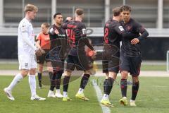 3. Liga - Testspiel - Saison 2025/26 - FC Ingolstadt 04 - SSV 1846 Ulm - Mattis Hoppe (Nr.2 - FCI) schiesst den 1:0 Führungstreffer - jubel - Christensen Gustav (Nr.24 - FCI)- Yann Sturm (Nr.7 - FCI) - Foto: Meyer Jürgen