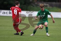 Landesliga - Saison 2024/25 - SV Manching - FSV Pfaffenhofen - Luca Bienek grün Manching (Nr.6 - SV Manching) - Maximilian Völke rot Pfaffenhofen - Foto: Meyer Jürgen