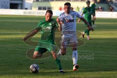 Landesliga - Saison 2024/25 - SV Manching - SV Cosmos Aystetten - Johannes Dexl (Nr.13 - SV Manching) - Dejan Mijailovic weiss Aystetten - Foto: Meyer Jürgen