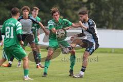Bezirksliga - Saison 2025/26 - TSV Ober./Unterhaunstadt - SVA Palzing - Atem Husejnovic  (Nr.9 - TSV Ober-/Unterh.stadt) - Marcel Radlmaier grün Palzing - Foto: Meyer Jürgen