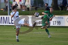 Landesliga - Saison 2024/25 - SV Manching - SV Cosmos Aystetten - Fabian Neumayer (Nr.9 - SV Manching) - Patrick Wurm weiss Aystetten - Foto: Meyer Jürgen