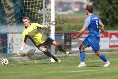 Kreisliga - Saison 2024/25- TSV Ober./Unterh.stadt - SV Hundszell-  -  Der 0:1 Führungstreffer durch Mathias Weinzierl blau Hundszell - jubel - Nils Stöver Torwart Oberh.stadt - Foto: Meyer Jürgen