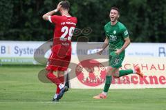 Landesliga - Saison 2024/25 - SV Manching - FSV Pfaffenhofen - Der 2:1 Führungstreffer durch Cedric Sengl (Nr.16 - SV Manching) - Clemens Kubina rot Pfaffenhofen - jubel  - Foto: Meyer Jürgen