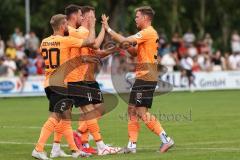 Toto-Pokal; SV Manching - FC Ingolstadt 04; Tor Jubel Treffer Ryan Malone (16, FCI) mit Yannick Deichmann (20, FCI) Jannik Mause (7, FCI) Simon Lorenz (32, FCI)