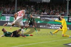 3.Liga - Saison 2023/2024 - Preußen Münster - FC Ingolstadt 04 -  Marcel Costly (Nr.22 - FCI) - Torwart Max Schulze Niehues (Nr.35 - Preussen Münster) - - Foto: Meyer Jürgen