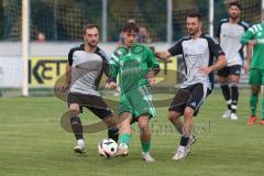 Bezirksliga - Saison 2025/26 - TSV Ober./Unterhaunstadt - SVA Palzing - David Polster (Nr.18 - TSV Ober-/Unterh.stadt) links - Liam Russo grün Palzing - Baris Soysal (Nr.22 - TSV Ober-/Unterh.stadt) - Foto: Meyer Jürgen