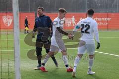 AUDI - Schanzer Amateur Cup - Finale- Saison 2024/25 - SV Hundszell - SV Menning - Der 3:1 Führungstreffer Lukas Conradi weiss Hundszell - Eric Jung Torwart Menning - jubel - Johannes Rindlbacher weiss rechts Hundszell - Foto: Meyer Jürgen