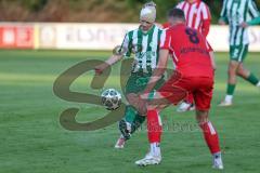 Landesliga - Saison 2025/26 - SV Manching - TSV Dachau  - Nico Daffner (Nr.14 - SV Manching) mit Kopfverband - Sebastian Mitterhuber rot Dachau - Foto: Meyer Jürgen