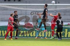 3.Liga - Saison 2022/2023 - SC Freiburg II - FC Ingolstadt 04 - Marcel Costly (Nr.22 - FCI) - Dominik Franke (Nr.3 - FCI) - Torwart Marius Funk (Nr.1 - FCI) -  - Foto: Meyer Jürgen