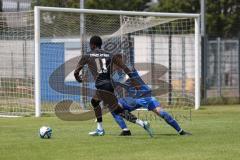 Bayernliga Nord - Saison 2024/25 - FC Ingolstadt 04 II - TSV Karlburg - Jason Osei Tutu (Nr.11 - FCI U21) - Leon Zwickl Torwart Karlburg - XXXXX - Foto: Meyer Jürgen