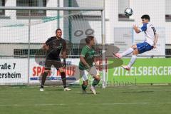 Bezirksliga - Saison 2024/25 - FC Gerolfing - TSV Rohrbach - Torwart Michael Oblinger (Nr.1 - FC Gerolfing) - Armin Bortenschlager (Nr.18 - FC Gerolfing) - Kai Suziki weiss Rohrbach - Foto: Meyer Jürgen