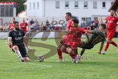 Toto - Pokal - Saison 2024/25 - TSV Lohr - FC Ingolstadt 04 - Niclas Dühring (Nr.18 - FCI) - Alessandro Englert (Nr.17 - TSV Lohr) - Torwart Okkes Karakurt (Nr.1 - TSV Lohr) - Foto: Meyer Jürgen