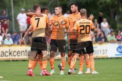 Toto-Pokal; SV Manching - FC Ingolstadt 04; Tor Jubel Treffer Jannik Mause (7, FCI) mit Mladen Cvjetinovic (19, FCI) Marcel Costly (22, FCI) Lukas Fröde (34, FCI) Yannick Deichmann (20, FCI)