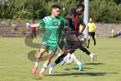 Bayernliga Nord - Saison 2024/25 - FC Ingolstadt 04 II - SV Fortuna Regensburg - Jason Osei Tutu (Nr.11 - FCI U21) - Nocerino Andrea grün Regensburg - Foto: Meyer Jürgen