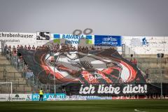 3. Liga; SpVgg Unterhaching - FC Ingolstadt 04; vor dem Spiel Fan Fankurve Banner Fahnen Spruchband Choreografie