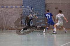 Hallenturnier Ingolstadt Nord - Saison 2024/25 - SV Pulling - SV Oberstimm - Tomas Ruhland Torwart Oberstimm -  - Jonas Weidinger blau Oberstimm  - Niklas Baier grau Pulling - Foto: Meyer Jürgen