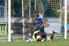 Kreisliga - Saison 2024/25- TSV Ober./Unterh.stadt - SV Hundszell-  -  Der 0:1 Führungstreffer durch Mathias Weinzierl blau Hundszell - jubel - Nils Stöver Torwart Oberh.stadt - Foto: Meyer Jürgen