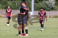 Bayernliga Nord - Saison 2024/25 - FC Ingolstadt 04 II - TSV Karlburg -  Micah Ham (Nr.25 - FCI U21) mit dem 3:0 Führungstreffer - jubel - Kurt Pestel (Nr.19 - FCI U21) - XXXXX - Foto: Meyer Jürgen