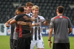 3. Liga - Saison 2026/27 - SC Sonnenhof Großaspach - FC Ingolstadt 04 - Das Spiel ist aus - jubel - Joseph Ganda (Nr.16 - FCI) - Co-Trainer Fabian Reichler (FCI) - Foto: Meyer Jürgen