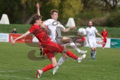 Kreisliga - Saison 2025/26- SV Zuchering - FC Mindelstetten - Lukas Gaul weiß Mindelstetten  - Paul Wärmann rot Zuchering - Foto: Meyer Jürgen