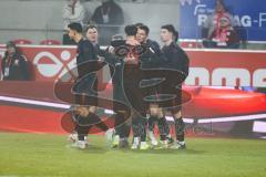 3. Liga; SSV Jahn Regensburg - FC Ingolstadt 04; Tor Jubel Treffer 0:1 Jonas Scholz (15, FCI) Dennis Kaygin (10, FCI) Georgios Antzoulas (6, FCI) Simon Lorenz (32, FCI) Fredrik Carlsen (8, FCI)