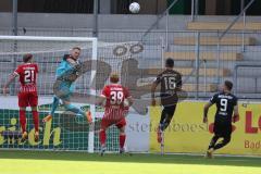 3.Liga - Saison 2022/2023 - SC Freiburg II - FC Ingolstadt 04 - Torwart Marius Funk (Nr.1 - FCI) - Lukas Kübler (Nr.21 - SC Freiburg II) - Robert Wagner (Nr.39 - SC Freiburg II) - Visar Musliu (Nr.16 - FCI) -  - Foto: Meyer Jürgen