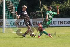 Landesliga - Saison 2024/25 - SV Manching - TSV Schwabmünchen - Cedric Sengl (Nr.16 - SV Manching) - Boyer Luca #28 schwarz Schwabmünchen
 - Foto: Meyer Jürgen