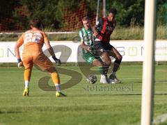 Landesliga - Freundschaftsspiel - Saison 2026/27 - SV Manching - FC Ingolstadt 04 II - Faris Hapi (Nr.4 - FCI II) - Dzenis Seferovic (Nr.6 - SV Manching) - Torwart Louis Marbach (Nr.22 - FCI II) - Foto: Meyer Jürgen