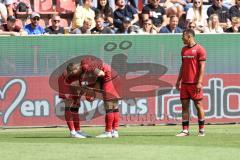 3. Liga; FC Ingolstadt 04 - FC Hansa Rostock; Tor Jubel Treffer 1:0 Dennis Kaygin (10, FCI) bläst Luftballon auf Simon Lorenz (32, FCI) Marcel Costly (22, FCI)
