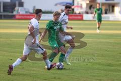 Landesliga - Saison 2024/25 - SV Manching - SV Cosmos Aystetten - Rainer Meisinger (Nr.8 - SV Manching)Fabian Krug weiss Aystetten - Balazs Gazdag weiss #14 Aystetten - Foto: Meyer Jürgen