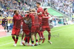 3. Liga; MSV Duisburg - FC Ingolstadt 04; Tor Jubel Treffer 0:1 Führung Davide Sekulovic (33, FCI) Linus Rosenlöcher (19, FCI) Fredrik Carlsen (8, FCI) Max Plath (14 FCI) Yann Sturm (7, FCI) Cheftrainerin Sabrina Wittmann (FCI)