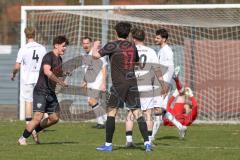 Bayernliga Nord - Saison 2025/26 - FC Ingolstadt 04 II - SpVgg Bayern Hof - Timo Hengmith  (Nr.6 - FC Ingolstadt II) schiesst den 1:0 Führungstreffer - Laurenz Skrabalek weiss Bayern Hof  - David Guyon TW Bayern Hof - jubel  - Foto: Meyer Jürgen