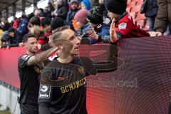3. Liga; FC Ingolstadt 04 - MSV Duisburg; nach dem Spiel Sieg Jubel Freude, Spieler bedanken sich bei den Fans, Tobias Schröck (21, FCI) Ryan Malone (16, FCI)