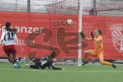 2. Bundesliga Frauen - Saison 2024/25 - FC Ingolstadt 04 Frauen - HSV -  Der 0:1 Führungstreffer durch - Baum Lisa weiss HSV - Katharina Krist (Nr.14 - FCI Frauen) - Torwart Anna-Lena Daum (Nr.22 - FCI Frauen) - Foto: Meyer Jürgen