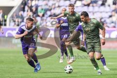 3. Liga; Erzgebirge Aue - FC Ingolstadt 04; Pascal Testroet (37, FCI) Barylla Anthony (23 Aue) Benjamin Kanuric (8, FCI)