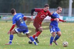 Kreisliga - Saison 2025/26- TSV Kösching - SV Zuchering - David Ostermeier blau Kösching - Jonas Betz blau Kösching - Marcel Preuß rot ZUchering - Foto: Meyer Jürgen