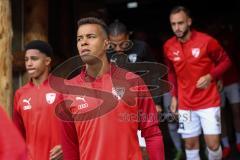 3. Liga; Erzgebirge Aue - FC Ingolstadt 04; vor dem Spiel Marcel Costly (22, FCI) David Kopacz (29, FCI) David Udogu (47, FCI)