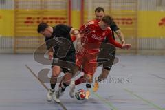 Lotto Bayern Hallencup - Finale - Lindenkreuzhalle Saison 2024/25 - FC Türk Sport Garching - Türk SV Ingolstadt - Aurel Kuqanaj rot Türk Ing -  - Maximilian Kalus schwarz Türk Sport Garching - Foto: Meyer Jürgen
